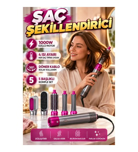 5'li Tarak 1000W Saç Şekillendirici Set – 4 Isı Ayarı, Döner Kablo