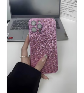 Apple iPhone 15 Pro Uyumlu Taşlı Simli Kamera Lens Korumalı Kılıf (Pembe)