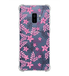 Samsung Galaxy S9 Plus  Köşe Korumalı Antişok Kapak Floral Pembe Tasarımlı Şeffaf  Kılıf