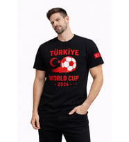 Erkek Türkiye World Cup 2026 Baskılı Tişört Futbol Temalı Forma T-Shirt - Siyah
