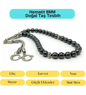 Sertifikalı Hematit 8mm 33lük Doğal Taş Tesbih
