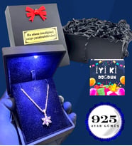 Kişiye Özel 925 Ayar Gerçek Ametist Taşlı Lotus Kolye Işıklı Kutusunda Doğum Günü Hediyesi