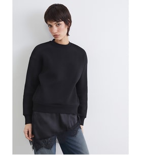 LCW Vision Siyah Dantel Detaylı Oversize Kadın Kalın Sweatshirt