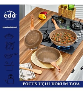 Eda Focus Kahverengi Granit Döküm 3'lü Tava Seti 20-24-28 cm ZK-922