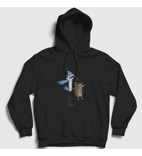 Presmono Unisex Beyaz Pointing Mordecai And Rigby Regular Show Kapüşonlu Sweatshirt 449650tt (Siyah)