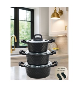 6'lı Obsidyen Döküm Granit Tencere Seti - Siyah, 16/18/20 cm