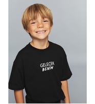 LCW Kids Siyah Bisiklet Yaka Slogan Baskılı Erkek Çocuk Tişört