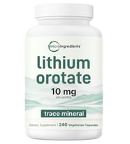Micro Ingredients Lithium Orotate 10mg, (1 capsul 5mg) 240 Veggie Capsul  High Bioavailability Trace Mineral  Brain Mood Support (Renksiz)