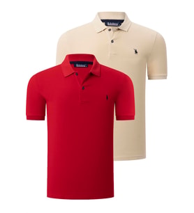 İKİLİ SET T8561 DEWBERRY ERKEK TSHIRT-BEJ-KIRMIZI (Karışık)