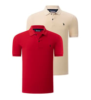 İKİLİ SET T8561 DEWBERRY ERKEK TSHIRT-BEJ-KIRMIZI (Karışık)