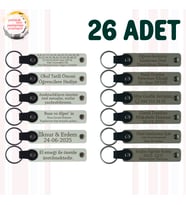 Beyaz & Kül Gri, Yaratıcı Çizim Atölyesine Hatıra, 26’lı Set, İsim Yazılabilen Deri Anahtarlık