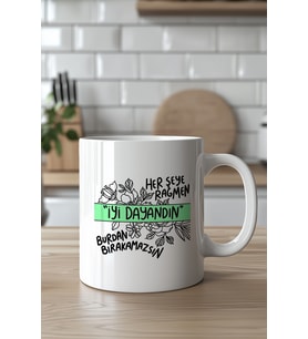 Motivasyon Mesajlı 330ml Baskılı Beyaz Seramik Kupa Bardak
