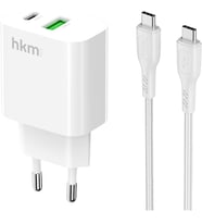 20W USB-A ve Type-C Çift Portlu Hızlı Şarj Aleti, Type-C Kablo ve Adaptör Seti, Beyaz
