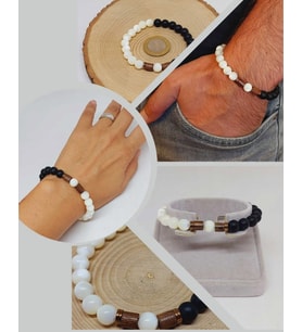 Sedef Beyaz Renk & Oniks Taşı 8mm Unisex Tasarım Bileklik Hawaii Model (14345)