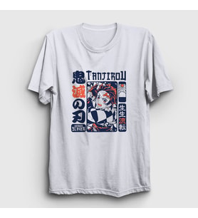 Presmono Unisex Beyaz Rage Tanjiro Kamado Anime Demon Slayer Kimetsu No Yaiba T-Shirt 307637tt