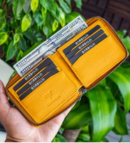 Garbalia Carole Hakiki Deri Fermuar Kilitli Unisex Cüzdan Hardal Sarısı