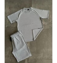 Düz renk tshirt & şort yan cepli kordon ayarlamalı ter tutmayan mevsimlik takım (Gri)