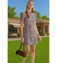 Çiçekli A Kesim Mini Elbise Polyester Moss Krep Yazlık Günlük Konforlu Kesim Şık Görünüm (Açık Kırmızı)