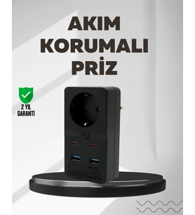 Tip Akım Koruma Prizi 10A 2500W Usb Type C Destekli