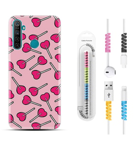 Realme 5i 5 Pro 6i 7 Pro 8 Kılıf Kablo Koruma Spiral Silikon Heart Lollipop 1414