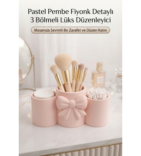Pastel Pembe 3 Bölmeli Makyaj Fırçası Organizeri Masaüstü Düzenleyici