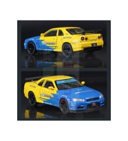 Nissan Skyline GTR R34 Modifiyeli 1:24 Diecast Metal Model Araba Koleksiyon Sesli Işıklı Sarı Mavi