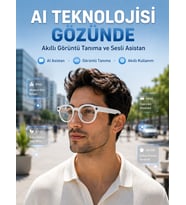 Mey İthalat® Beyaz 3 Lensli Akıllı Kamera Gözlüğü Yapay Zeka Sesli Asistan Görüntü Tanıma Bluetooth Görüşme ve Müzik Özellikli