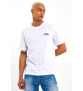 Erkek Bisiklet Yaka  New York Baskılı Tshirt SPR25TS29 (Beyaz)