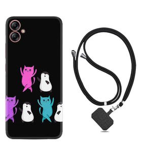 Samsung Galaxy A04E Kılıf Resimli Boyun Askılı İpli Desenli Silikon Series Cat Dance 1824