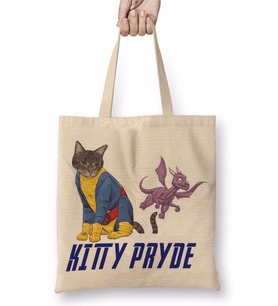 Kitty Pryde Lince Negra Cat Kedi Bez Çanta Uzun Saplı