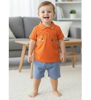 Fmai & Lia Lakos Erkek Çocuk Bebek Şortlu Takım 6-9 Ay, 9-12 Ay, 12-18 Ay, 18-24 Ay (Turuncu)