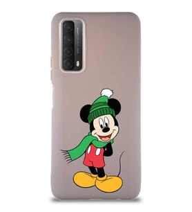 Huawei Y7A Soft Premier Kapak Mickey Mouse-G Tasarımlı Silikon Kılıf - Pudra (Şeffaf)