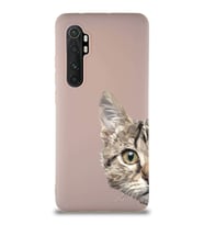 Xiaomi Mi Note 10 Lite Soft Premier Kapak Catface Tasarımlı Silikon Kılıf - Pudra (Şeffaf)