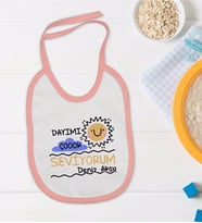BK Kids Kişiye Özel Pembe Bebek Mama Önlüğü - Model 93