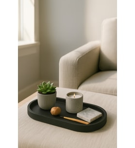 Modern Beton Oval Tepsi – El Yapımı Minimalist Dekoratif & Servis Tepsisi