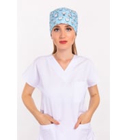 Master Likra Mavi Diş Desenli Doktor Hemşire Hastane Diş Hekimi Cerrahi Bone