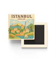İstanbul Adalar - Memleket Temalı - Paper Cut Art - Baskılı Buzdolap Magneti Kare - 9x9 cm