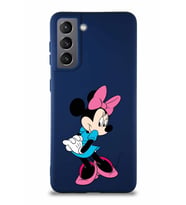 Samsung Galaxy S21 Soft Premier Kapak Minnie Mouse-F Tasarımlı Silikon Kılıf - Lacivert (Şeffaf)