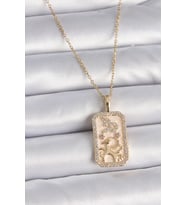316L Çelik Gold Renk Zincir Oğlak Burcu Zirkon Taşlı Kadın Kolye 5886 - HPSBYI2828-3062