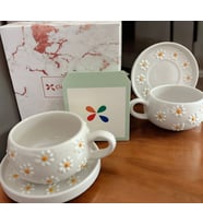 2 li El Yapımı Seramik Kütahya Papatyalı Desenli Nescafe Kahve Kupası Türk Kahvesi Fincanı Kupası Hediyelik