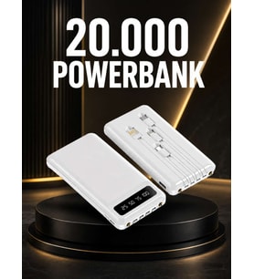 20.000mAh PD Powerbank LED Işık LCD Ekran Dahili Kablo Çoklu Giriş Yeni Nesil