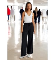 Yazlık Beli Lastikli Keten Pantolon (Siyah)