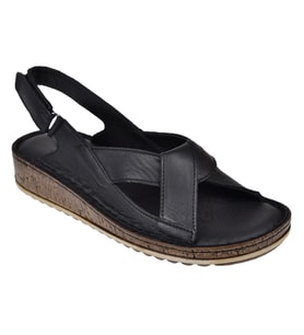 Castle Black Hakiki Deri Comfort Kadın Sandalet CB-22354 SİYAH