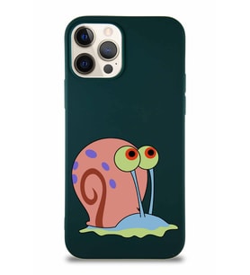 Apple iPhone 12 Pro Soft Premier Kapak Salyangoz Gary Tasarımlı Silikon Kılıf - Yeşil (Şeffaf)