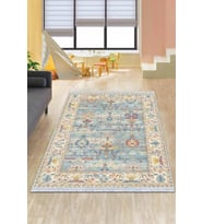 Mavi Çerçeveli Dokuma Pamuk Taban Kaymaz Kilim KLM294