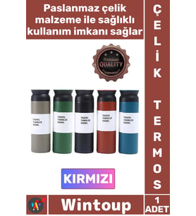 #Termos Paslanmaz Sızdırmaz Vakumlu Isı Koruyucu Hediyelik Kamp Piknik Kırmızı Çelik Termos 500 ML