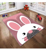 Pembe Tavşan Desenli Yıkanabilir Kaymaz Taban Leke TutmazBebek ve Çocuk Odası Halısı (Beyaz)