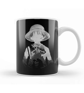 Monochrome Captain Luffy Kupa Bardak Porselen
