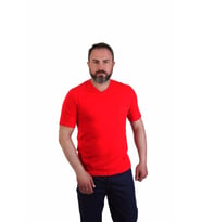 ESER - V Yaka Kısa Kol İş Tişörtü - Cepli - Kırmızı