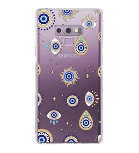 PrintiFy Samsung Galaxy Note 9 ile Uyumlu Nazar Boncuğu 5  Kamera Korumalı Şeffaf Silikon Kılıf